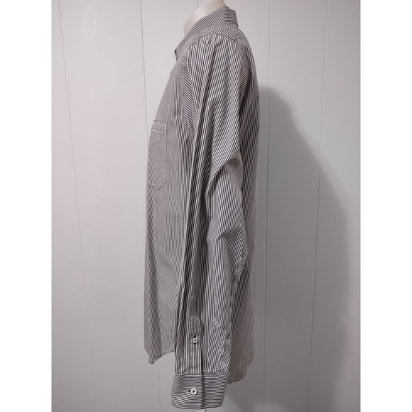 Billy Reid Button Up Shirt Mens L Striped Navy White Made In Italy Fit 2 Cotton - Picture 5 of 11